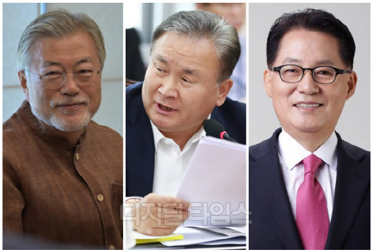 (왼쪽부터) 문재인 전 대통령, 이상민 더불어민주당 의원, 박지원 전 국가정보원장. <디지털타임스 DB, 민주당 제공, 연합뉴스>